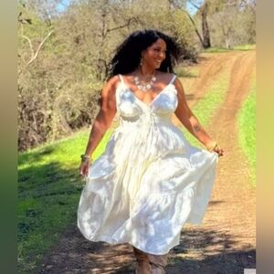 Women’s White Sundress - Elegant Tiered V-Neck Dress